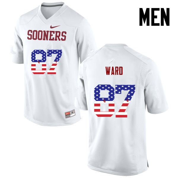 Men Oklahoma Sooners #87 D.J. Ward College Football USA Flag Fashion Jerseys-White - Click Image to Close